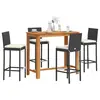 Image de vidaXL Ensemble de bar de jardin 5 pcs noir bois massif acacia rotin