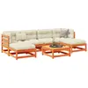 Image de vidaXL Salon de jardin 7 pcs avec coussins cire marron bois pin massif