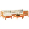 Image de vidaXL Salon de jardin 7 pcs avec coussins cire marron bois pin massif