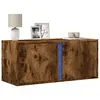 Image de vidaXL Meuble TV mural avec lumières LED chêne fumé 80x31x35 cm