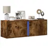 Image de vidaXL Meuble TV mural avec lumières LED chêne fumé 100x31x35 cm