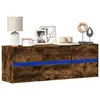 Image de vidaXL Meuble TV mural avec lumières LED chêne fumé 130x31x45 cm