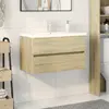 Image de vidaXL Ensemble de meubles de bain 2pcs céramique et bois d'ingénierie