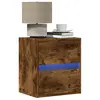 Image de vidaXL Table de chevet murale avec lumières LED chêne fumé
