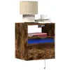 Image de vidaXL Table de chevet murale avec lumières LED chêne fumé