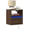 Image de vidaXL Table de chevet murale avec lumières LED chêne marron