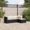 Image de vidaXL Salon de jardin 4 pcs avec coussins Noir Résine tressée