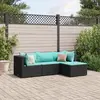 Image de vidaXL Salon de jardin 4 pcs avec coussins Noir Résine tressée