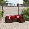 Image de vidaXL Salon de jardin 4 pcs avec coussins Marron Résine tressée