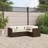 Image de vidaXL Salon de jardin 4 pcs avec coussins Marron Résine tressée