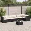 Image de vidaXL Salon de jardin 7 pcs avec coussins Noir Résine tressée
