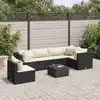 Image de vidaXL Salon de jardin 7 pcs avec coussins Noir Résine tressée