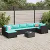 Image de vidaXL Salon de jardin 8 pcs avec coussins noir résine tressée