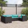 Image de vidaXL Salon de jardin 6 pcs avec coussins Noir Résine tressée