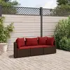 Image de vidaXL Salon de jardin avec coussins 3 pcs marron résine tressée