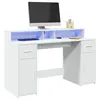 Image de vidaXL Bureau avec lumières LED blanc 140x55x91 cm bois d'ingénierie