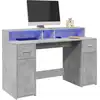 Image de vidaXL Bureau et lumières LED gris béton 140x55x91cm bois d'ingénierie