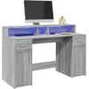 Image de vidaXL Bureau et lumières LED sonoma gris 140x55x91 cm bois ingénierie