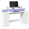 Image de vidaXL Bureau avec lumières LED blanc 160x55x91 cm bois d'ingénierie