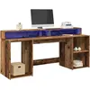 Image de vidaXL Bureau avec lumières LED vieux bois bois d'ingénierie