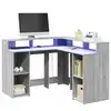 Image de vidaXL Bureau et lumières LED sonoma gris 130x130x91cm bois ingénierie