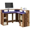 Image de vidaXL Bureau avec lumières LED vieux bois bois d'ingénierie
