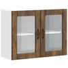 Image de vidaXL Armoire murale de cuisine avec porte vitrée "Lucca" Chêne fumé Bois