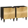 Image de vidaXL Table de chevet 2 pcs Noir et or 40 x 33 x 46 cm, Table de nuit en acacia, déco rustique, complice de chambre, table d'appoint, texture lisse, rangement durable