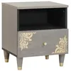Image de vidaXL Nachtkastje met lade Grijs 40 x 33 x 46 cm Massief Mango Hout