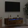 Image de vidaXL Meuble TV avec lumières LED chêne fumé 75x35,5x25 cm