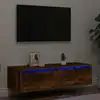 Image de vidaXL Meuble TV avec lumières LED chêne fumé 100X35,5x25 cm