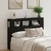 Image de vidaXL Tête de lit LED avec étagère Chêne noir 140 x 18,5 x 103,5 cm