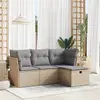 Image de vidaXL Salon de jardin avec coussins 4 pcs beige résine tressée
