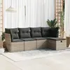 Image de vidaXL Salon de jardin 5 pcs avec coussins gris résine tressée