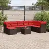 Image de vidaXL Salon de jardin avec coussins 9 pcs marron résine tressée