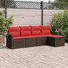 Image de vidaXL Salon de jardin avec coussins 5 pcs marron résine tressée