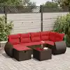 Image de vidaXL Salon de jardin avec coussins 7 pcs marron résine tressée