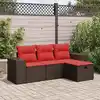 Image de vidaXL Salon de jardin 4 pcs avec coussins marron résine tressée