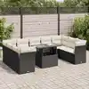 Image de vidaXL Salon de jardin 10 pcs avec coussins noir résine tressée