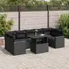 Image de vidaXL Salon de jardin 8 pcs avec coussins noir résine tressée