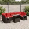 Image de vidaXL Salon de jardin avec coussins 8 pcs marron résine tressée acacia