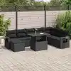 Image de vidaXL Salon de jardin 9 pcs avec coussins noir résine tressée