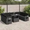 Image de vidaXL Salon de jardin 10 pcs avec coussins noir résine tressée
