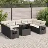 Image de vidaXL Salon de jardin 10 pcs avec coussins noir résine tressée