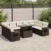 Image de vidaXL Salon de jardin 10 pcs avec coussins marron résine tressée