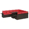 Image de vidaXL Salon de jardin et coussins 11 pcs marron résine tressée acacia