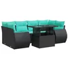 Image de vidaXL Salon de jardin avec coussins 7 pcs noir résine tressée acacia, ensemble de canapés d'extérieur, salon de jardin, ensemble de canapés en résine tressée
