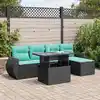 Image de vidaXL Salon de jardin 6 pcs avec coussins noir résine tressée acacia