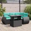 Image de vidaXL Salon de jardin 5 pcs avec coussins noir résine tressée acacia