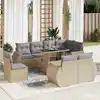 Image de vidaXL Salon de jardin avec coussins 9 pcs beige résine tressée